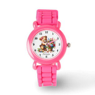 Cute girls flower bear add name watch
