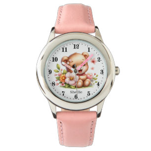 Cute girls flower bear add name  watch
