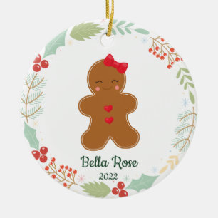 Cute Girls Gingerbread Girl Personalized Christmas Ceramic Ornament