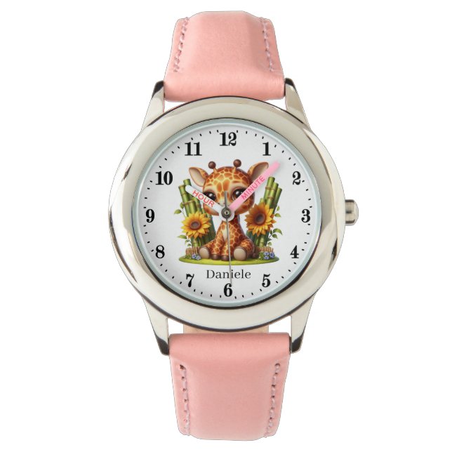 Cute girls giraffe add name  watch (Front)