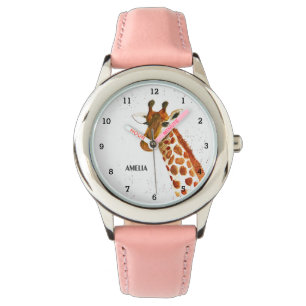 Cute Girls Giraffe Animal Kids Curious Happy Watch