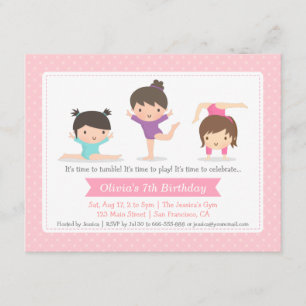 Cute Girls Gymnastics Birthday Party Invitations