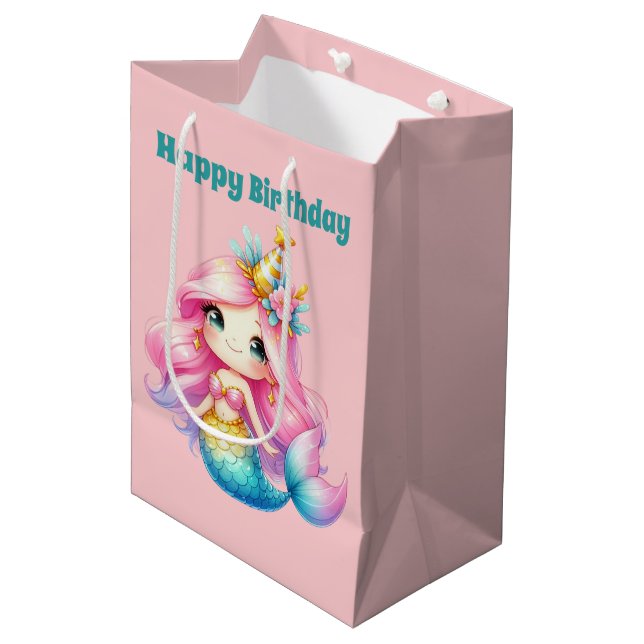 Cute girls Happy Birthday mermaid add text  Medium Gift Bag (Front Angled)