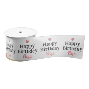 Cute Girl's Happy Birthday Pink Satin Ribbon