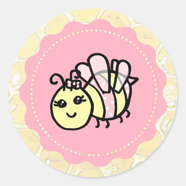 Cute Girl's Honey Bee Baby Shower Classic Round Sticker (Front)