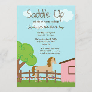 Cute girls horse birthday party invitation