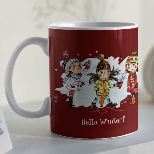 Cute Girls in Winter with Christmas Snowman  Coffee Mug (Creator Uploaded)
