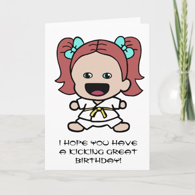 Cute Girl's Karate Birthday Card (Front)