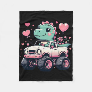 Cute Girls Kids Valentines Day Dinosaur Riding Mon Fleece Blanket
