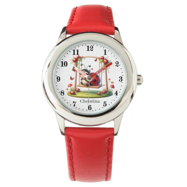 Cute girls ladybug lovers add name  watch (Front)