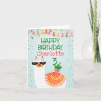Cute Girls llama birthday card
