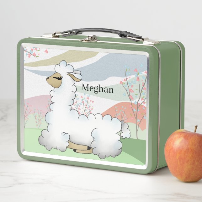 cute girls llama lovers add name metal lunch box (In Situ)