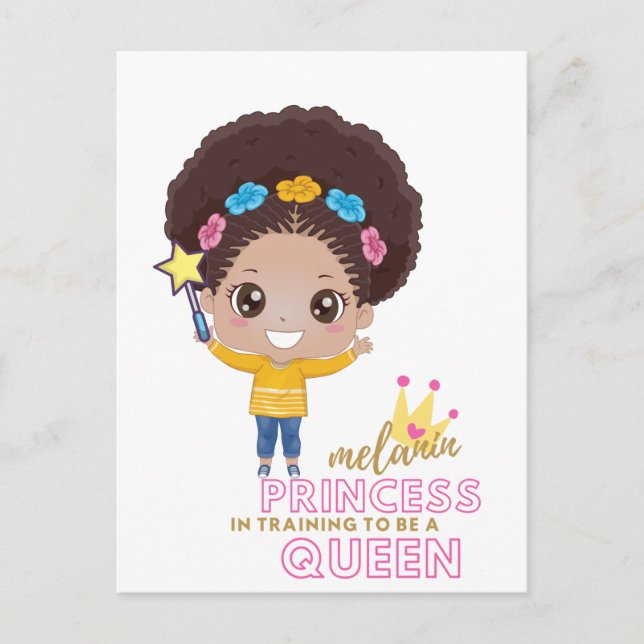 Cute Girls Melanin Princess Training To Be Queen Postcard (Front)