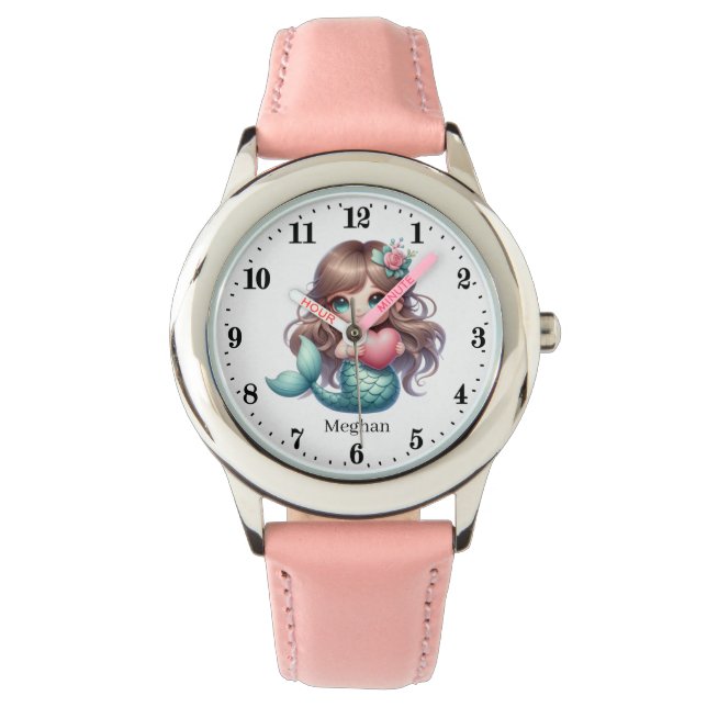 Cute girls mermaid add name  watch (Front)