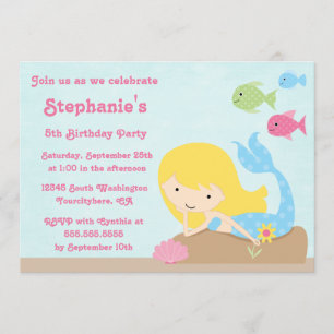 Cute girl's mermaid birthday party invitation