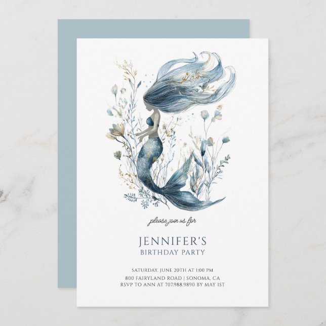 Cute Girl's Mermaid Birthday Party Invitation (Front/Back)