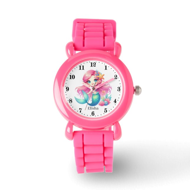 Cute girls mermaid lovers add name  watch (Front)