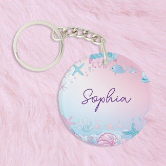 Cute Girls Mermaid Under The Sea Name Keyring