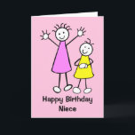 Cute Girls Niece Pink Happy Birthday Card<br><div class="desc">Cute cartoon of stick girls smiling with the message Happy Birthday Niece. Card has a pink background but it's easy to edit this to a different color or a nice minimal white. Easily personalize this card by editing the template text on the front and inside. Thanks for viewing my designs!...</div>