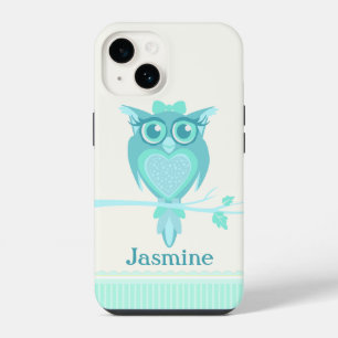 Cute girls owl aqua mint green iPhone case