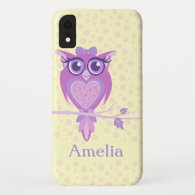 Cute girls owl purple & lemon ipod touch case (Back)