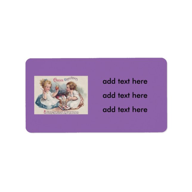 Cute Girls Painting Easter Eggs Label (Front)
