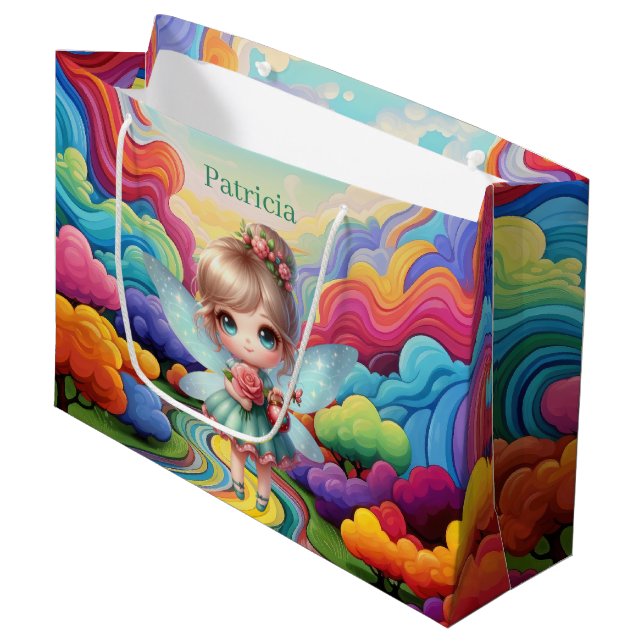 Cute girls party fairy customisable  large gift bag (Front Angled)