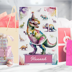 Cute Girls Personalised Dinosaur Birthday Gift Bag