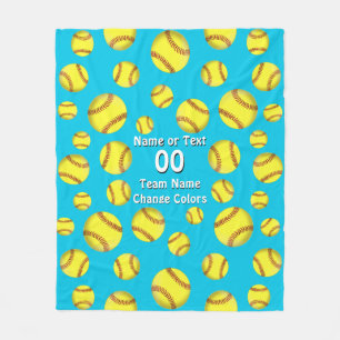 Cute Girls Personalised Softball Fleece Blanket