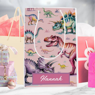 Cute Girls Personalized Dinosaur Birthday Gift Bag