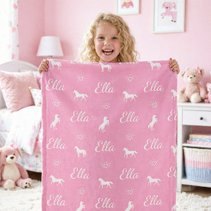 Cute Girls Personalized Name Horse Fleece Blanket