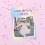 Cute Girls Photo Rainbow Pastel Custom Birthday Card<br><div class="desc">Celebrate your little girl with this pretty pastel rainbow sparkle photo birthday card that feature beautiful purple letters and your child's custom photograph. Add your kid's photograph for a personal touch on this cute whimsical party addition.</div>