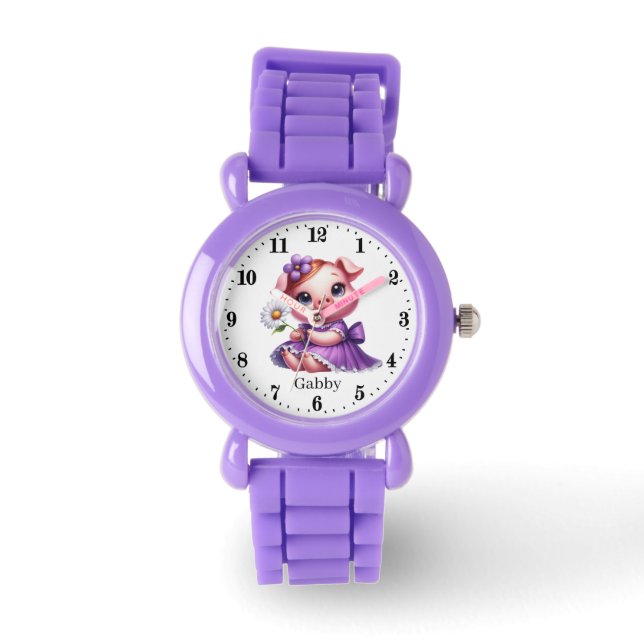 Cute girls pig add name  watch (Front)