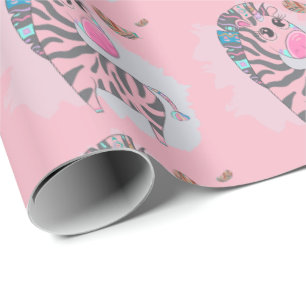 Cute Girls Pink Cartoon Zebracorn Wrapping Paper