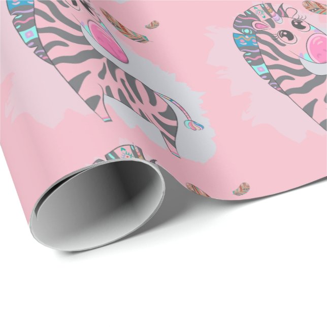 Cute Girls Pink Cartoon Zebracorn Wrapping Paper (Roll Corner)
