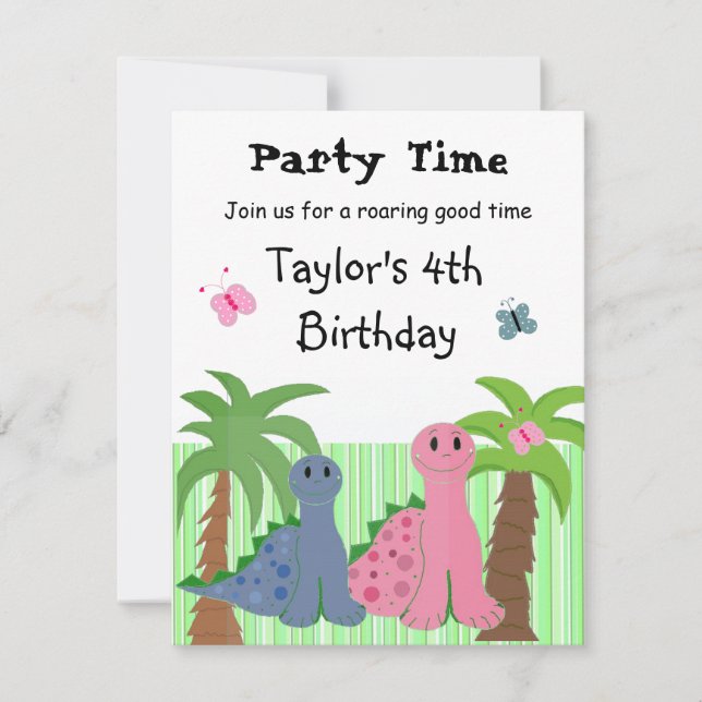 Cute Girls Pink Dinosaur Birthday Invitation (Front)