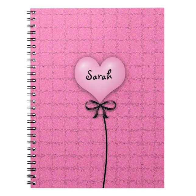 Cute Girls Pink Heart Balloon School Notebooks (Front)