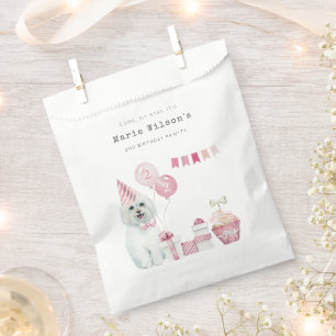 Cute Girls Pink Party Puppy Dog Any Age Birthday Favour Bag