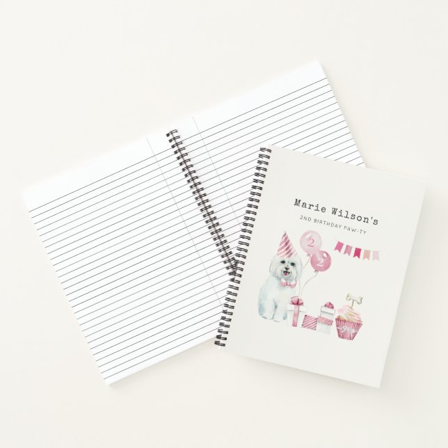 Cute Girls Pink Party Puppy Dog Any Age Birthday Notebook (Inside)