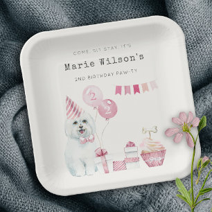 Cute Girls Pink Party Puppy Dog Any Age Birthday Paper Plate