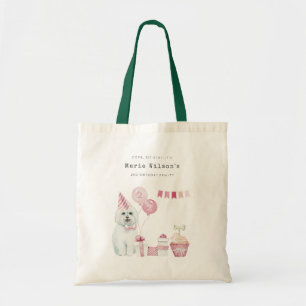 Cute Girls Pink Party Puppy Dog Any Age Birthday Tote Bag