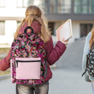 Cute Girl's Pink Rose Personalised Printed Backpack