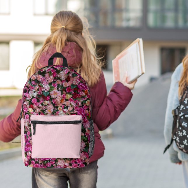 Cute Girl's Pink Rose Personalised Printed Backpack (Creator Uploaded)