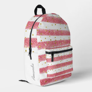 Cute Girl's Pink Stripes and Dots with Name Printed Backpack