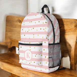 Cute Girl's Pink Stripes Dots and Your Monogram Printed Backpack