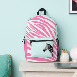 Cute Girl's Pink Zebra Monogram Printed Backpack