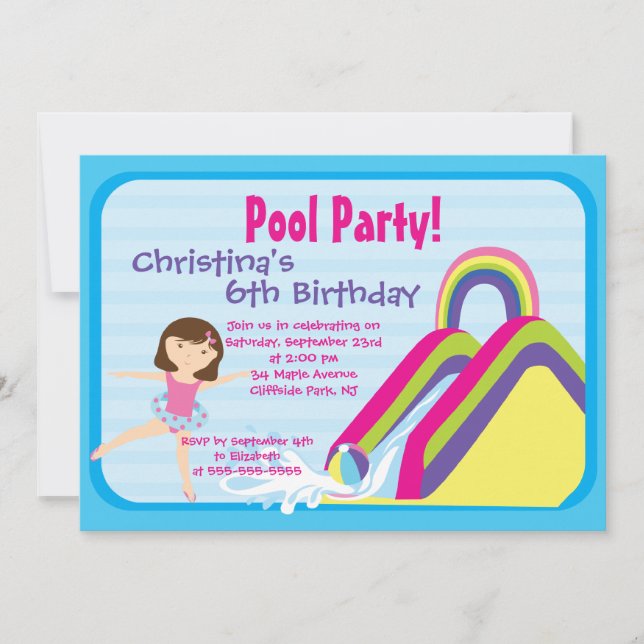 Cute Girls Pool Party Birthday Party Invitations (Front)