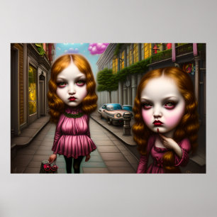 Cute girls posing for a photo at their street  poster
