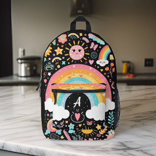 cute girls pretty monogram black school kids printed backpack