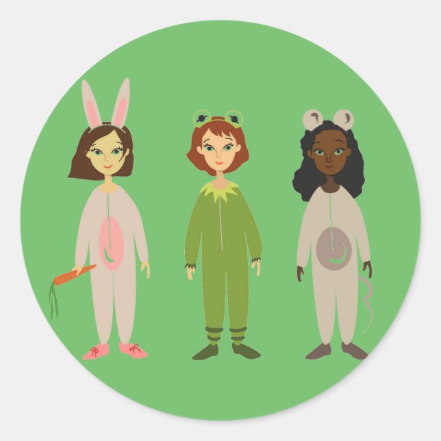 Cute girls pyjama friends theme classic round sticker (Front)